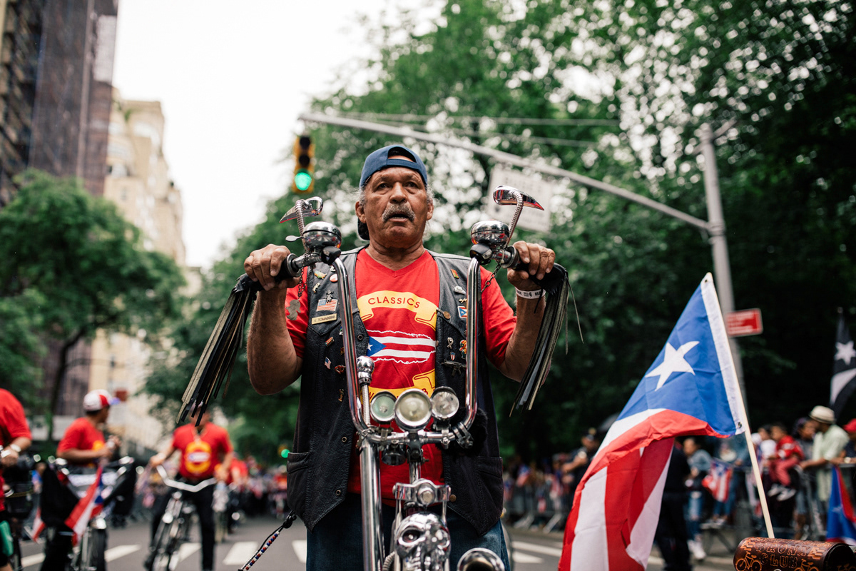 Members of the Bronx Classic Bike Club display their custom bikes at Fifth Avenue and 76th Street.