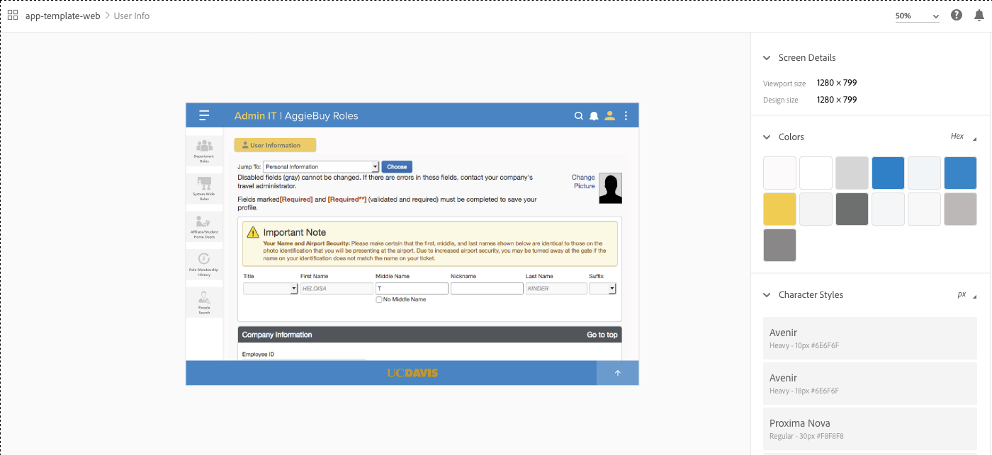 Example of project developed on Adobe XD. Click to view.
