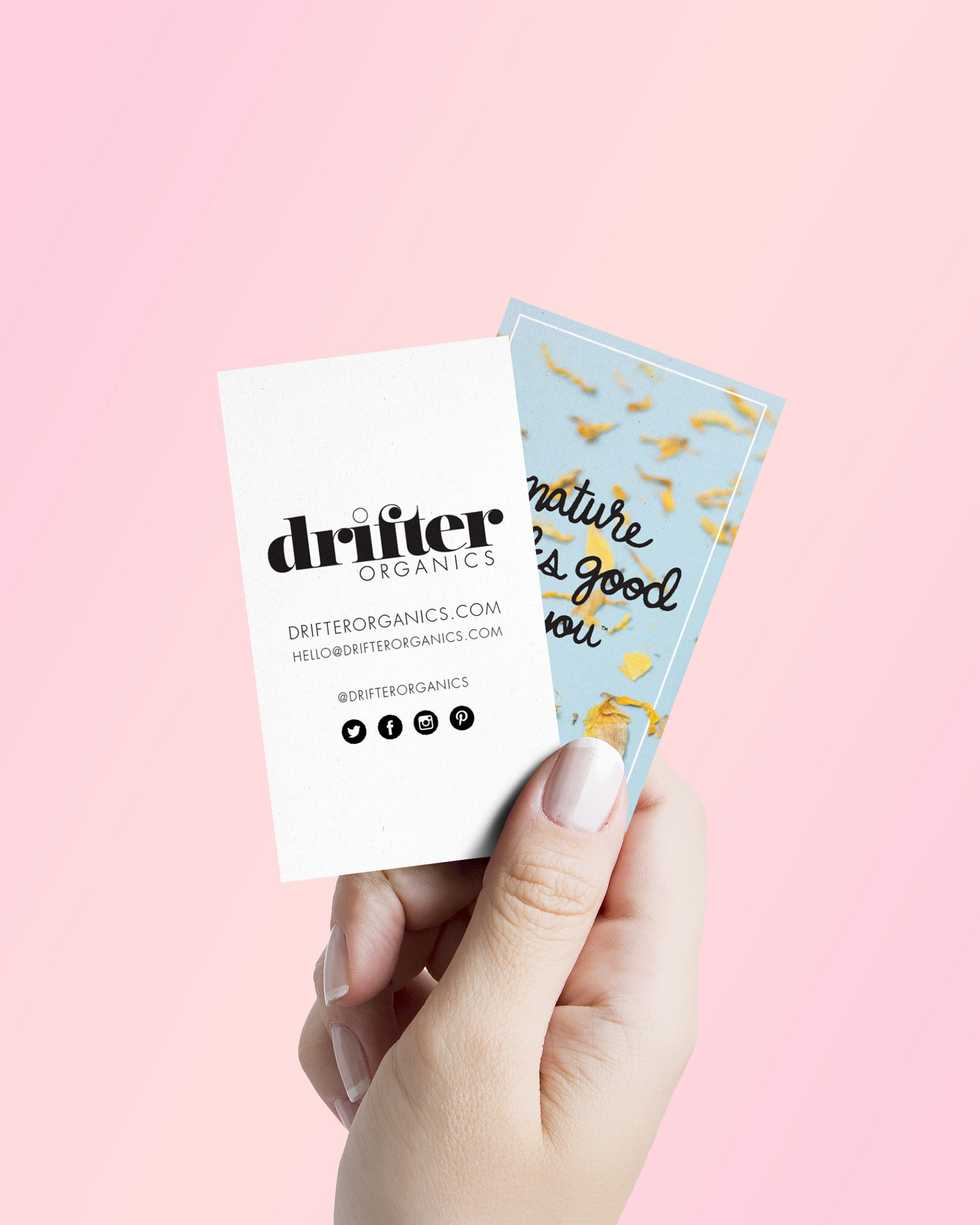 Business cards, front and back.