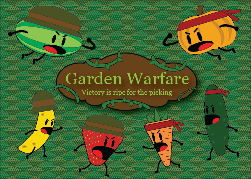 A mockup of the front of the box and concept pieces