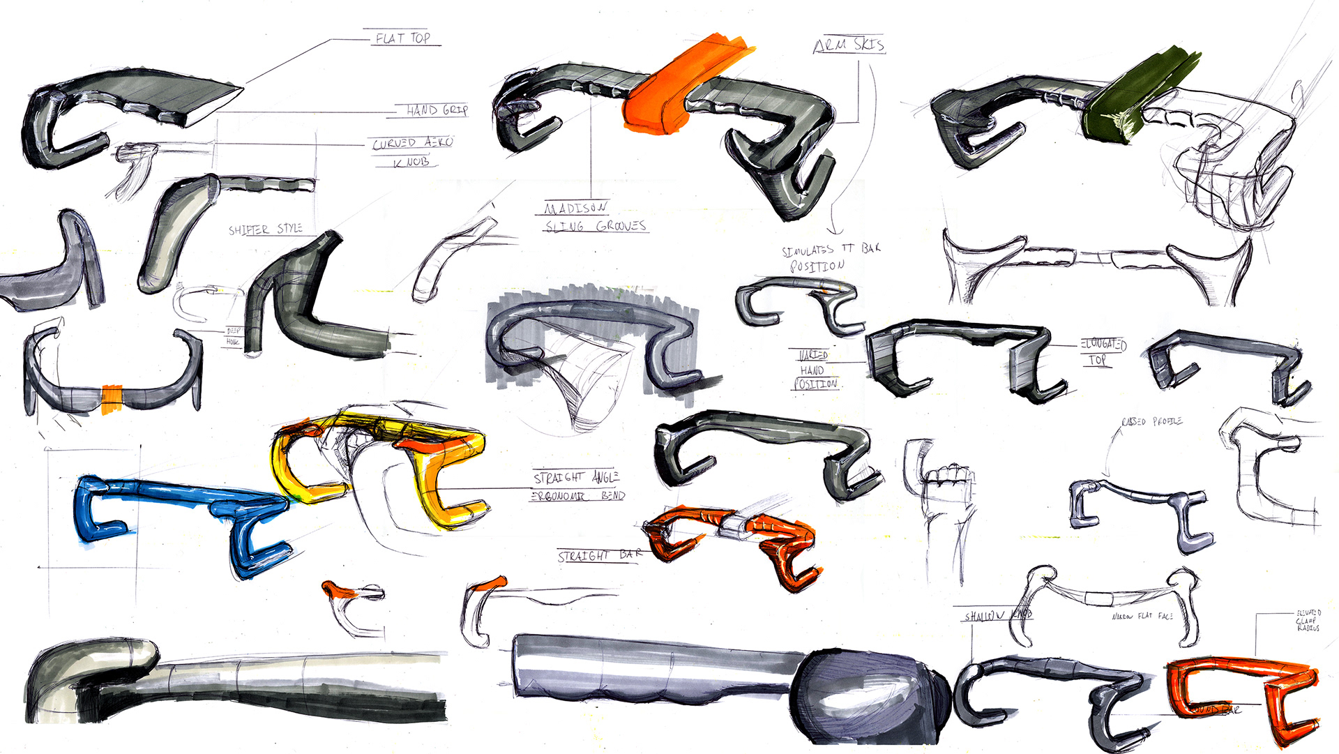 Hand sketches of track cycling handlebar design