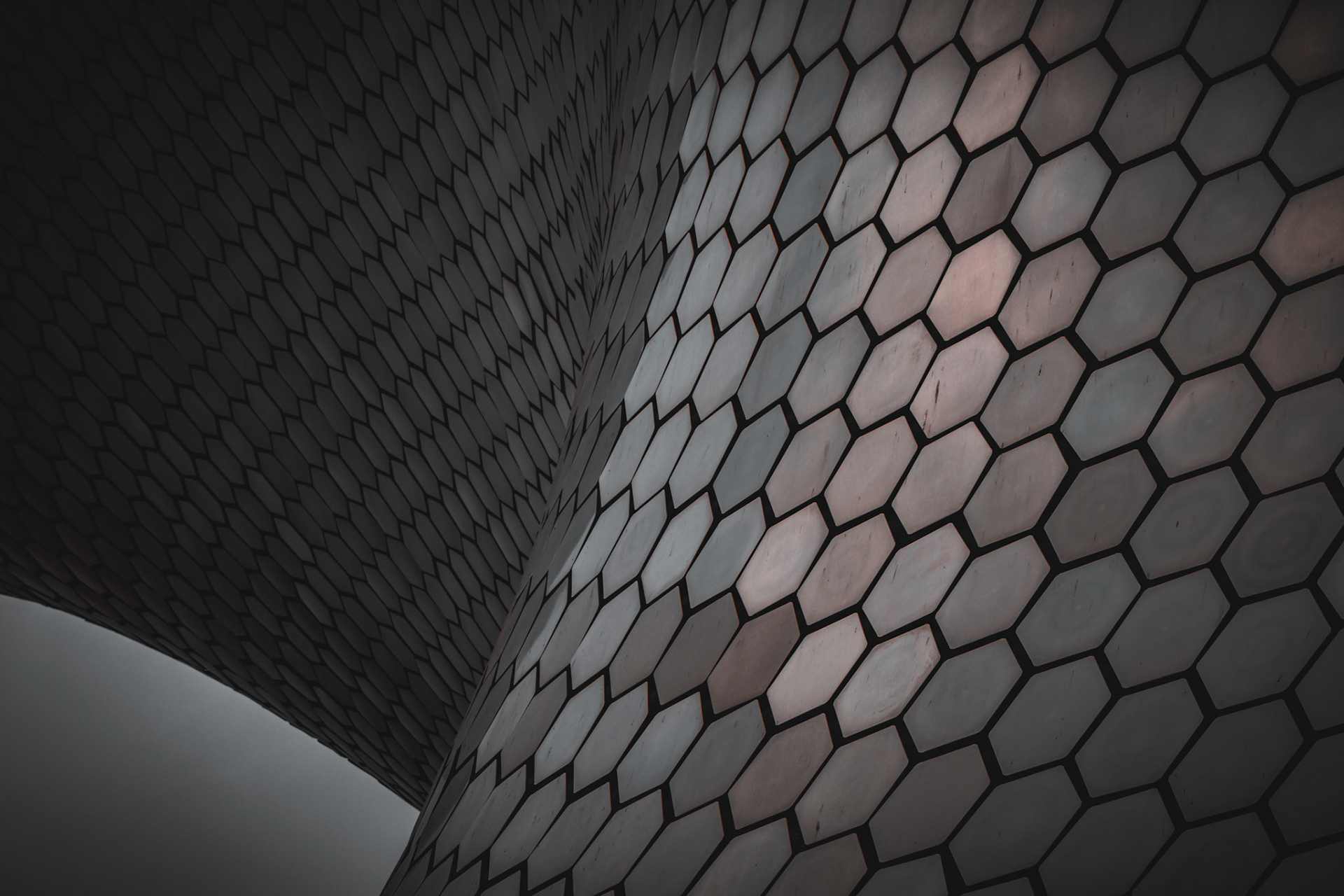 A facade inspired by essence of a honeycomb is draped over an enclosure imagined by humans comes together at the Museo Soumaya in Mexico City. The smooth curves and hexagonal panels reflect both nature and architectural innovation.