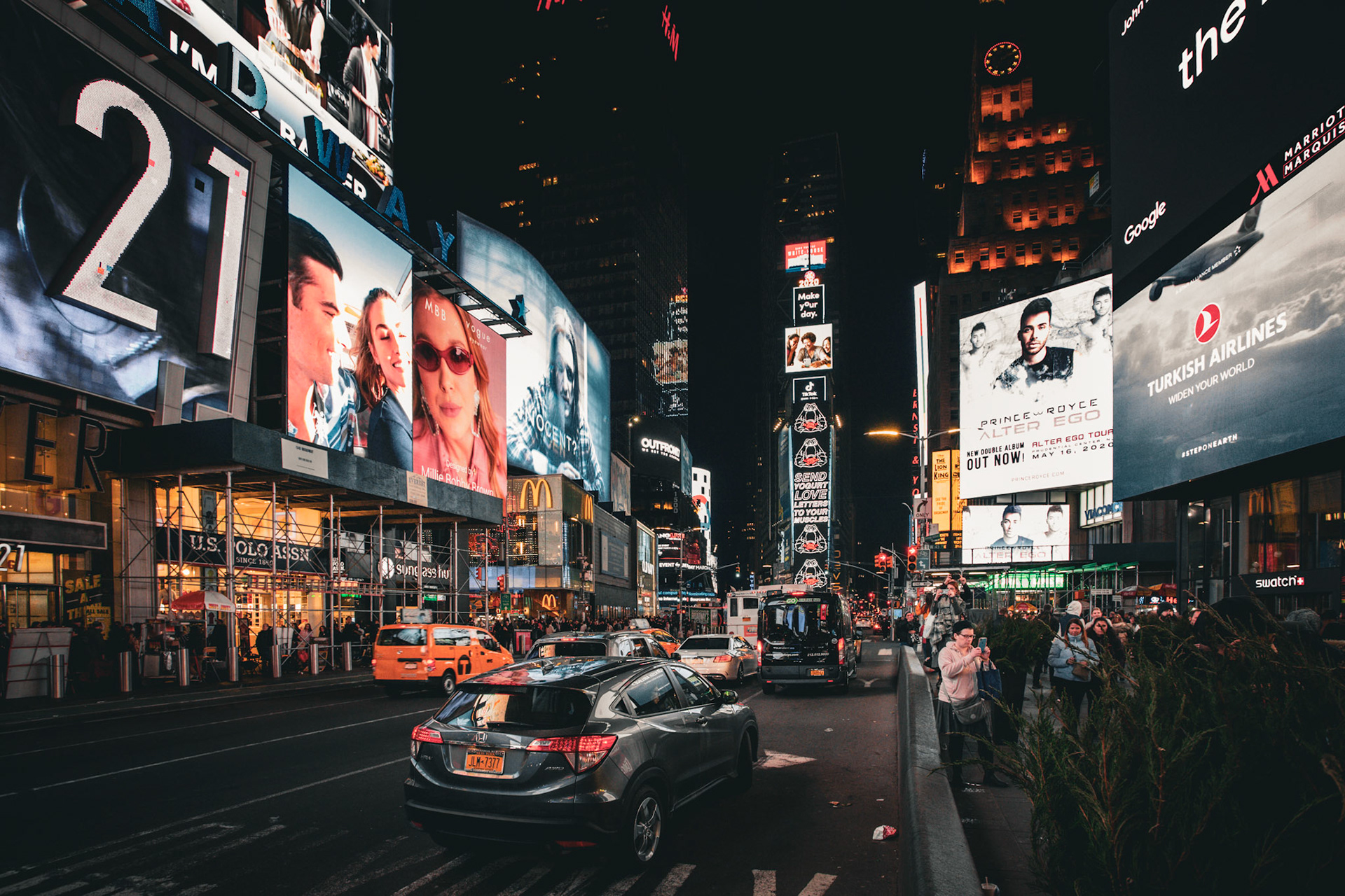 The hustle and bustle of Times Square.