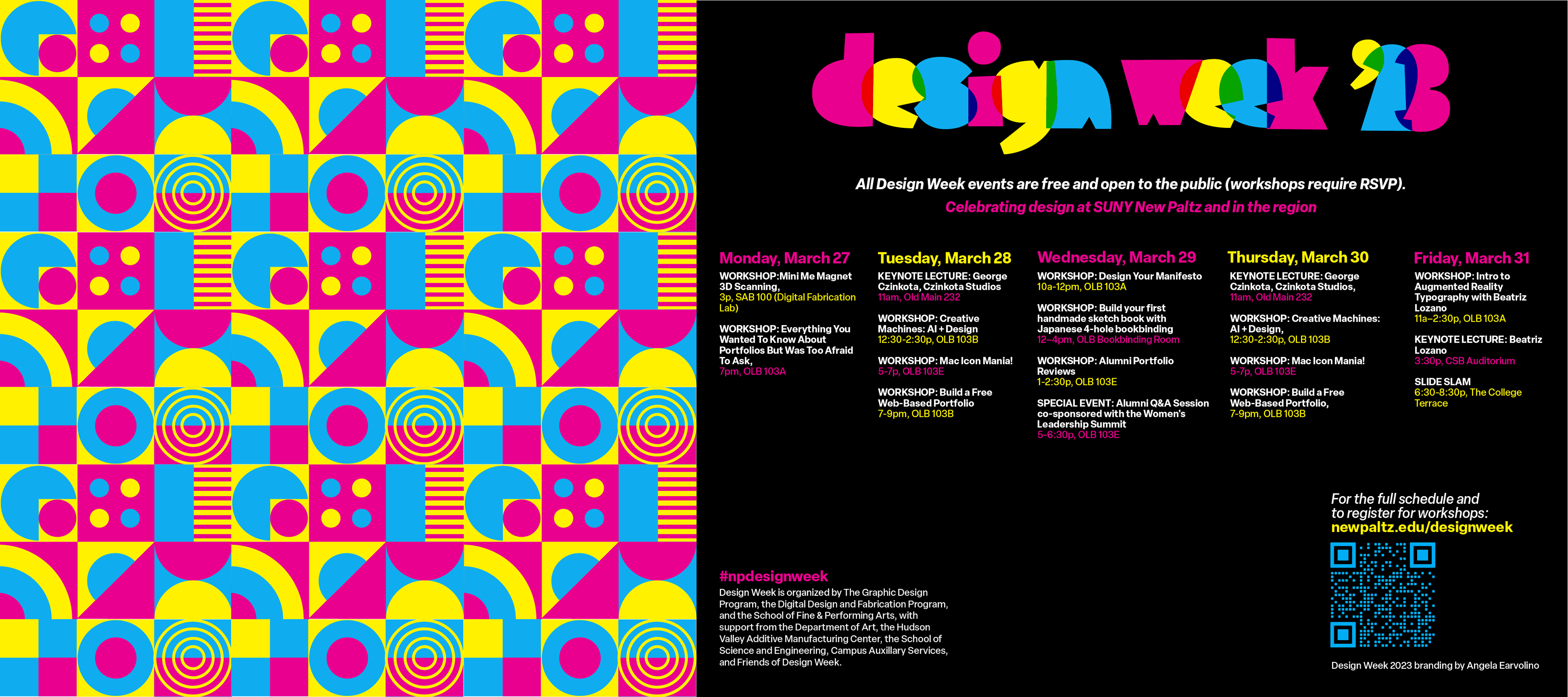 A large banner with all of the Design Week workshops