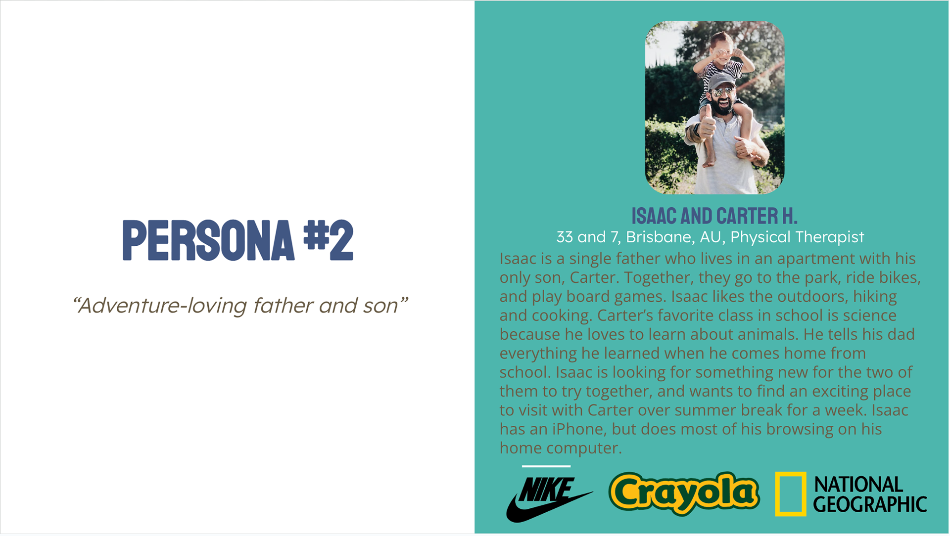 These personas were created to consider what kind of visual language and imagery the website should have.