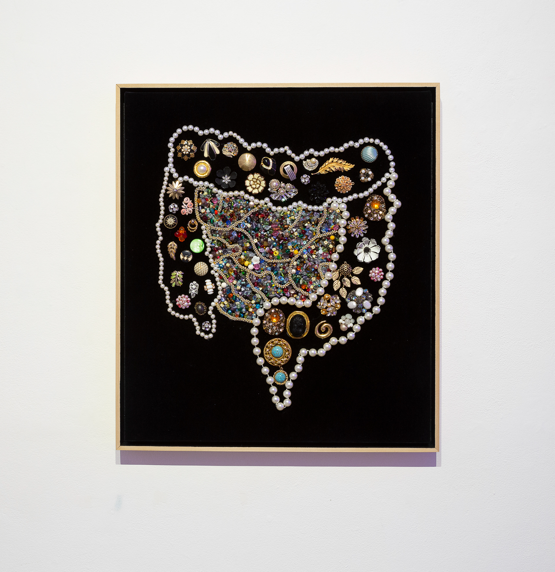 Family Heirloom, 2023, costume jewelry and velvet 25.25 in x 22.25 in