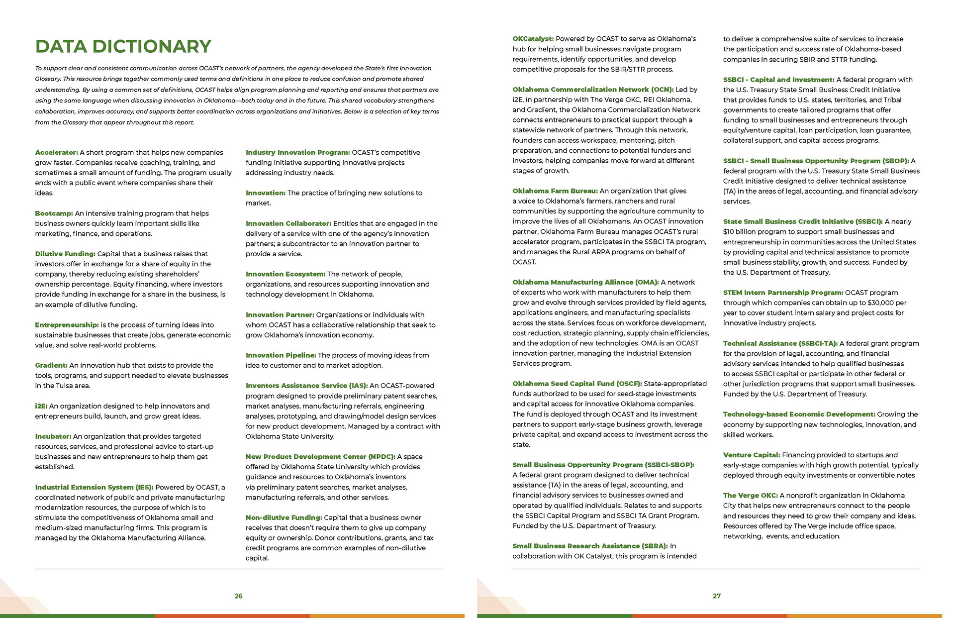 Data dictionary layout designed for 2025 agency impact report, using Adobe Indesign. This was meant to imitate a glossary-style format found in a textbook. 