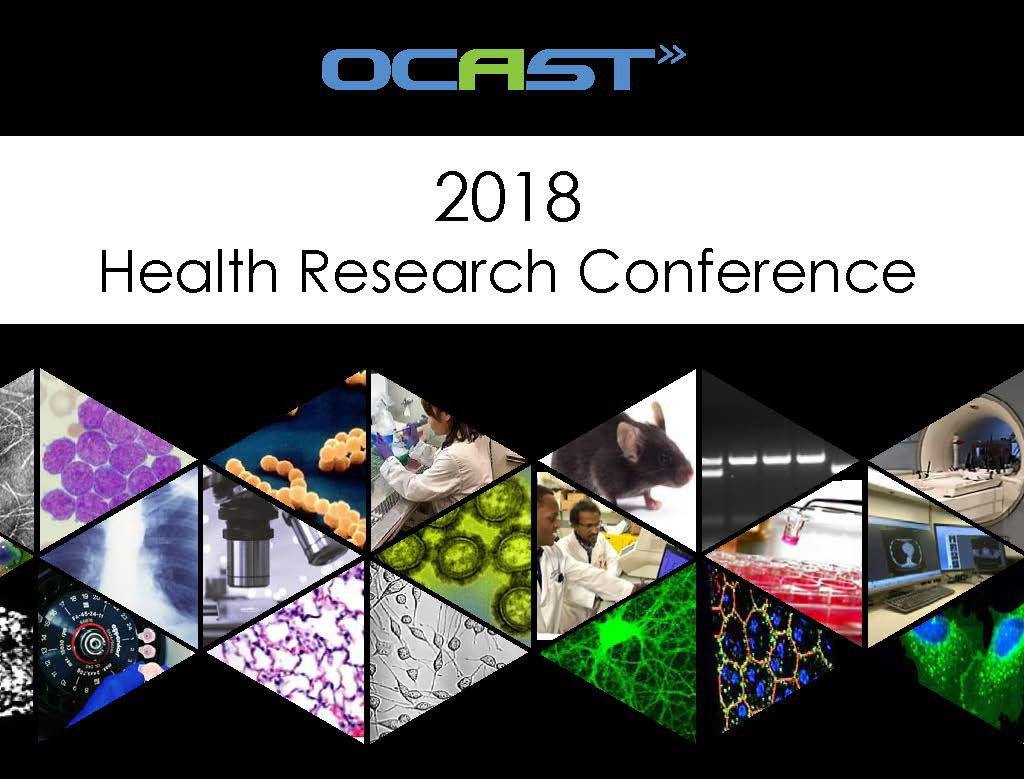 Conference cover materials designed for 2018 Health Research Conference hosted by agency using Adobe InDesign and Adobe Photoshop.