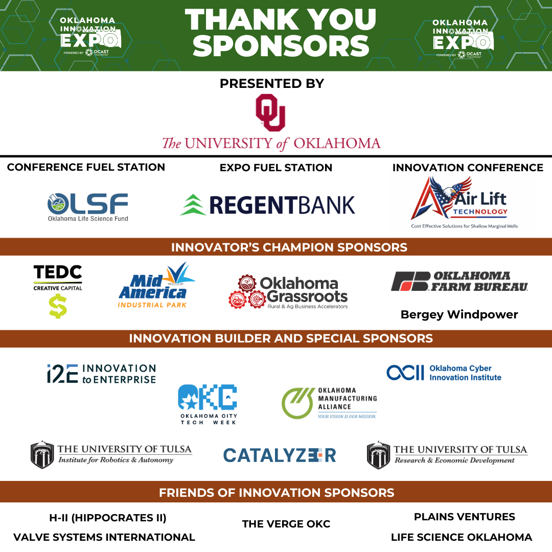 Sponsor poster signage designed using Canva for our agency's Oklahoma Innovation Expo, April 2026. 