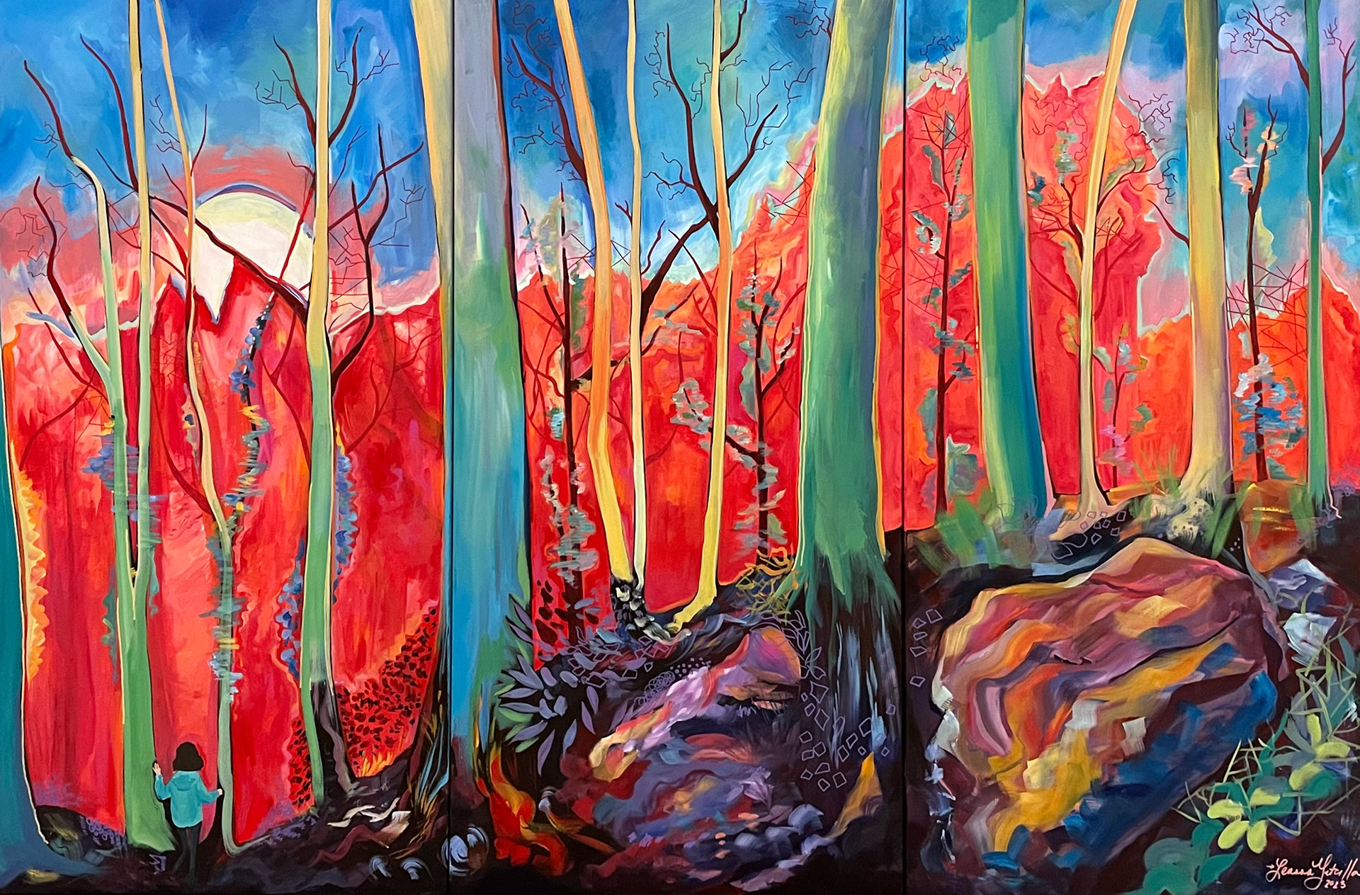"Sunset Forest" Acrylic Triptych 