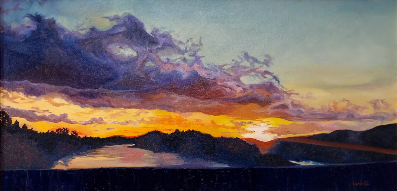 8th Street Bridge at Sunset. Oil.