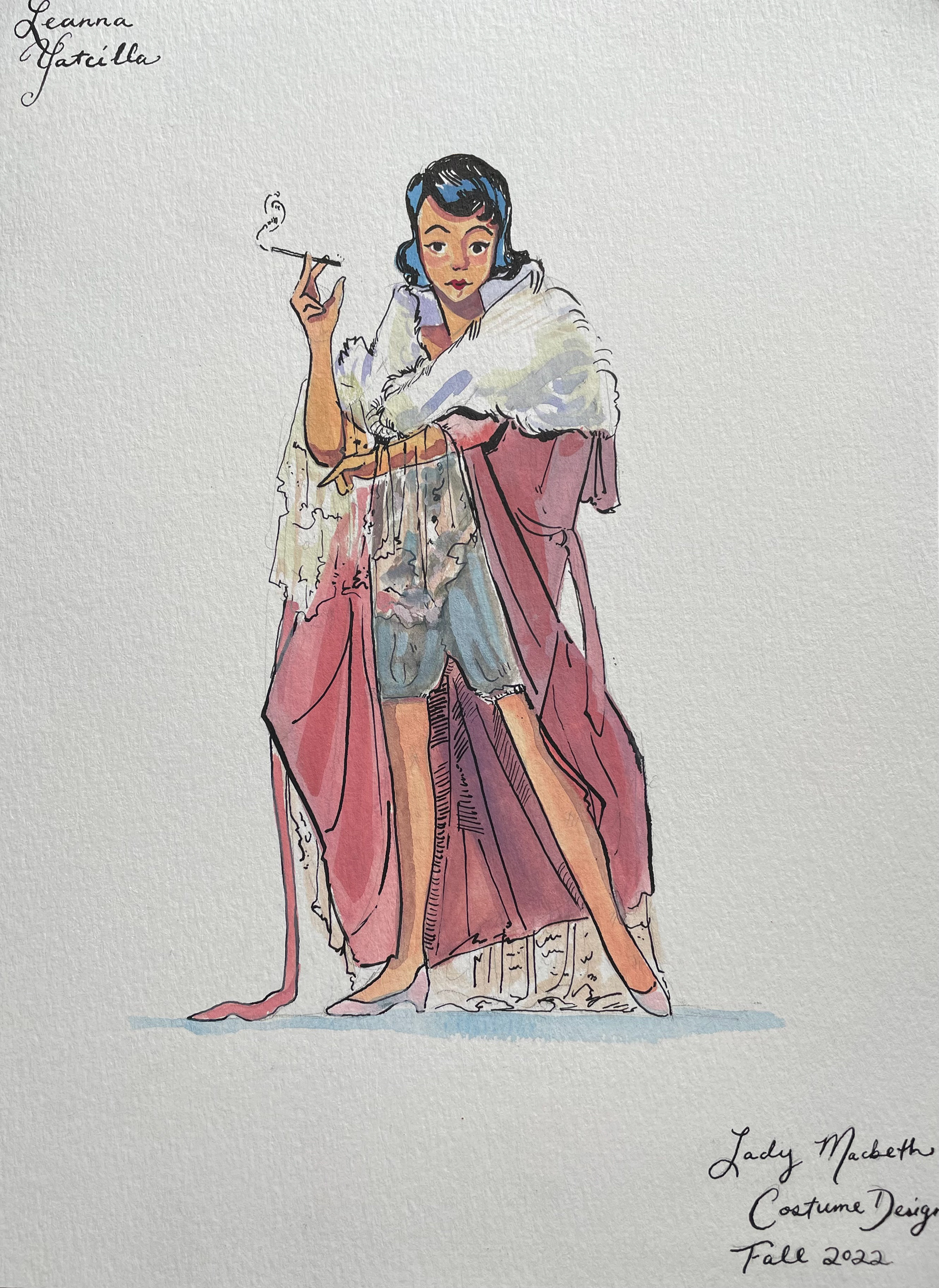 Character Design, Lady Macbeth. Gouache and Ink.