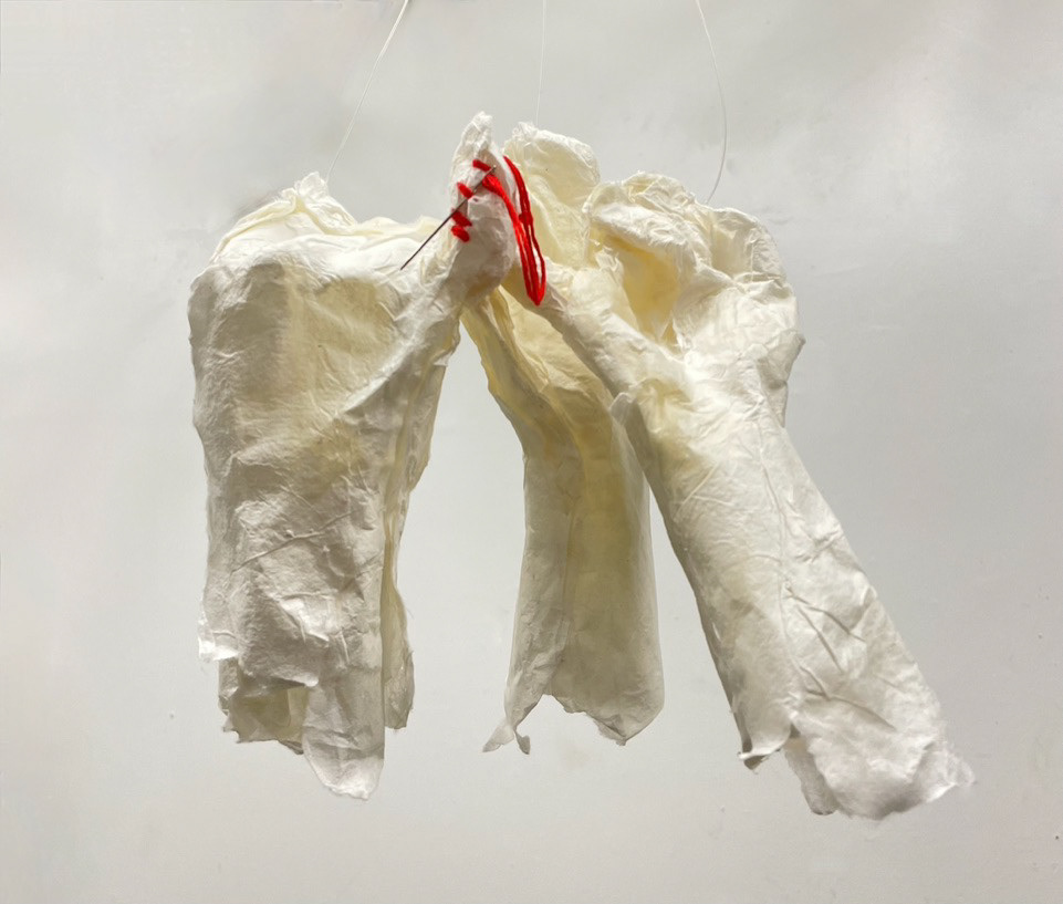 My Friends' Hands. Rice Paper , Needle, Thread.