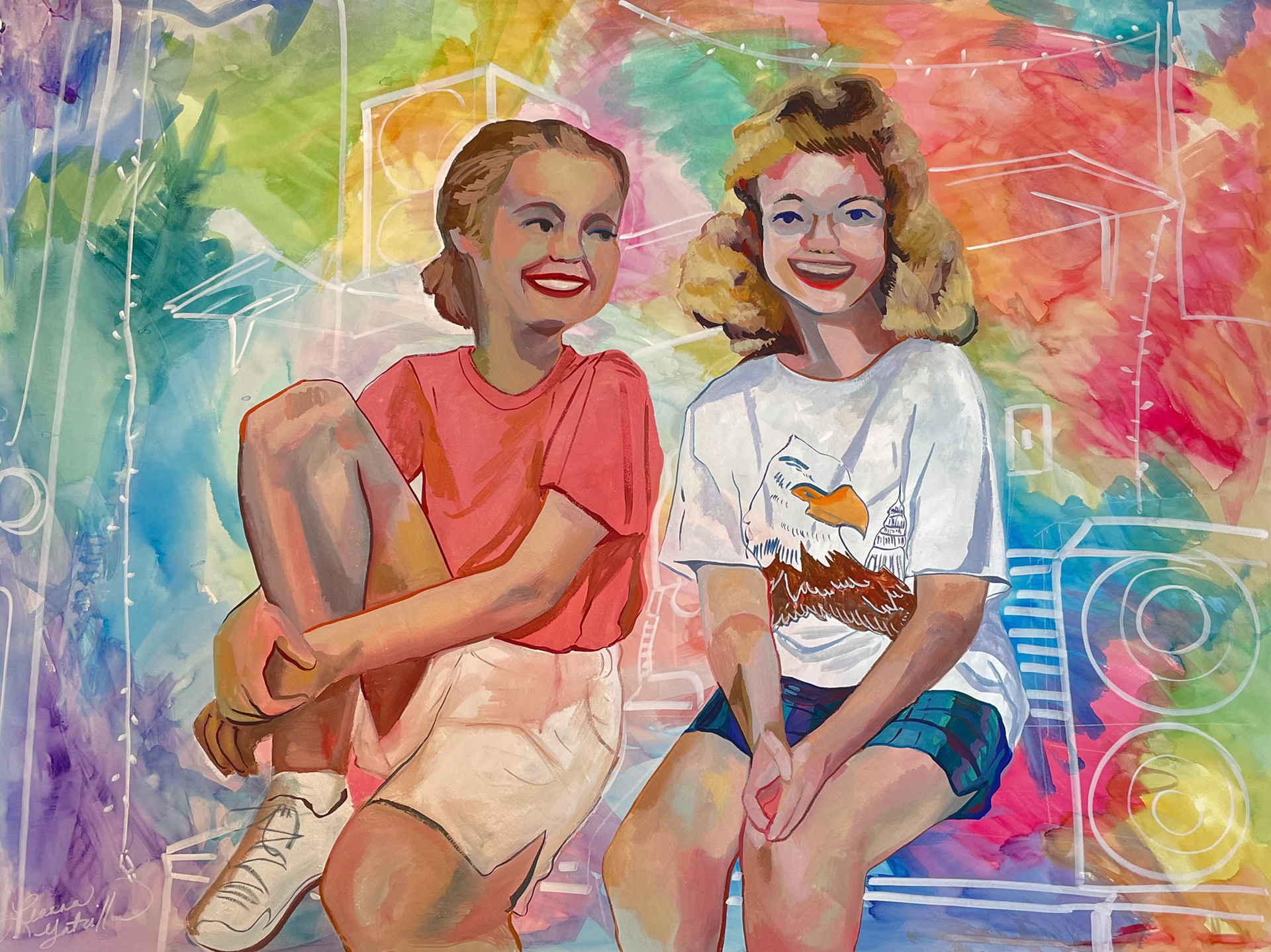 "If my mom and I were in college together" Gouache and Acrylic