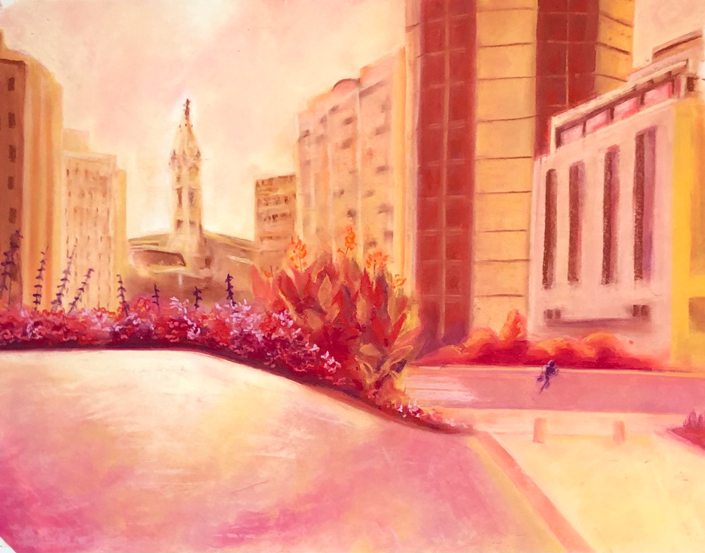 Cityscape Study, Warm Colors. Pastel.