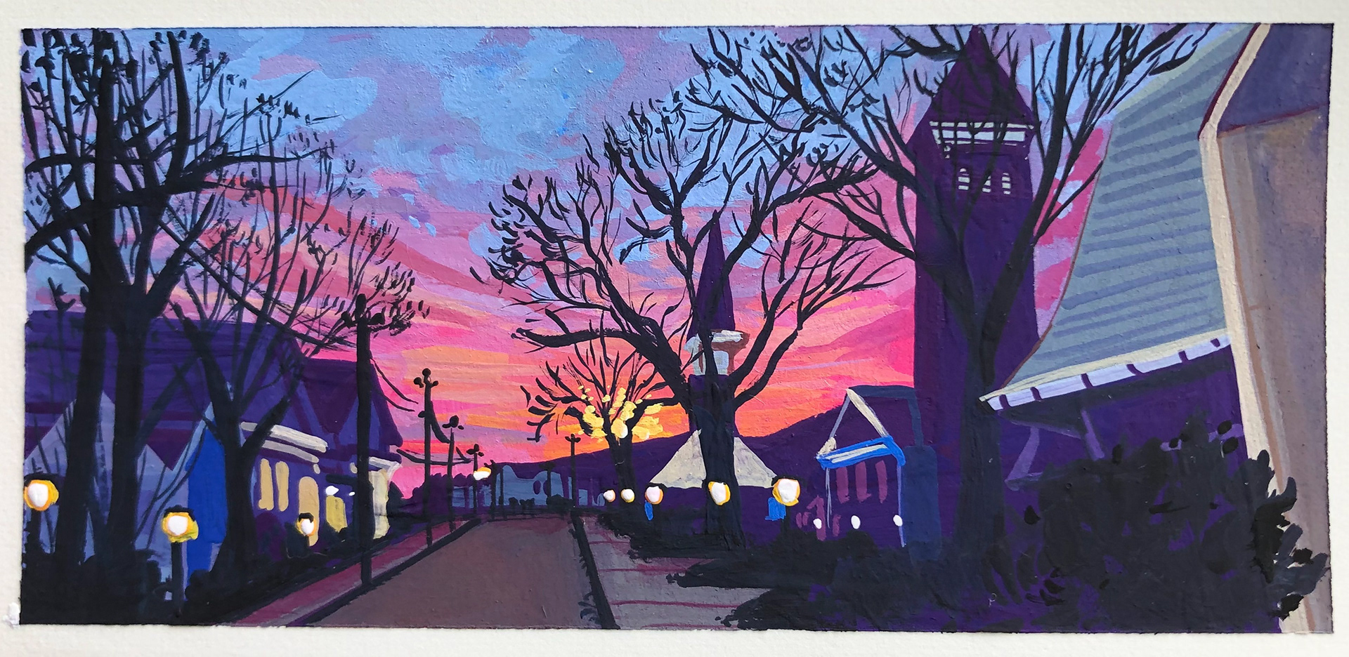 Sunset at Sem. Gouache.