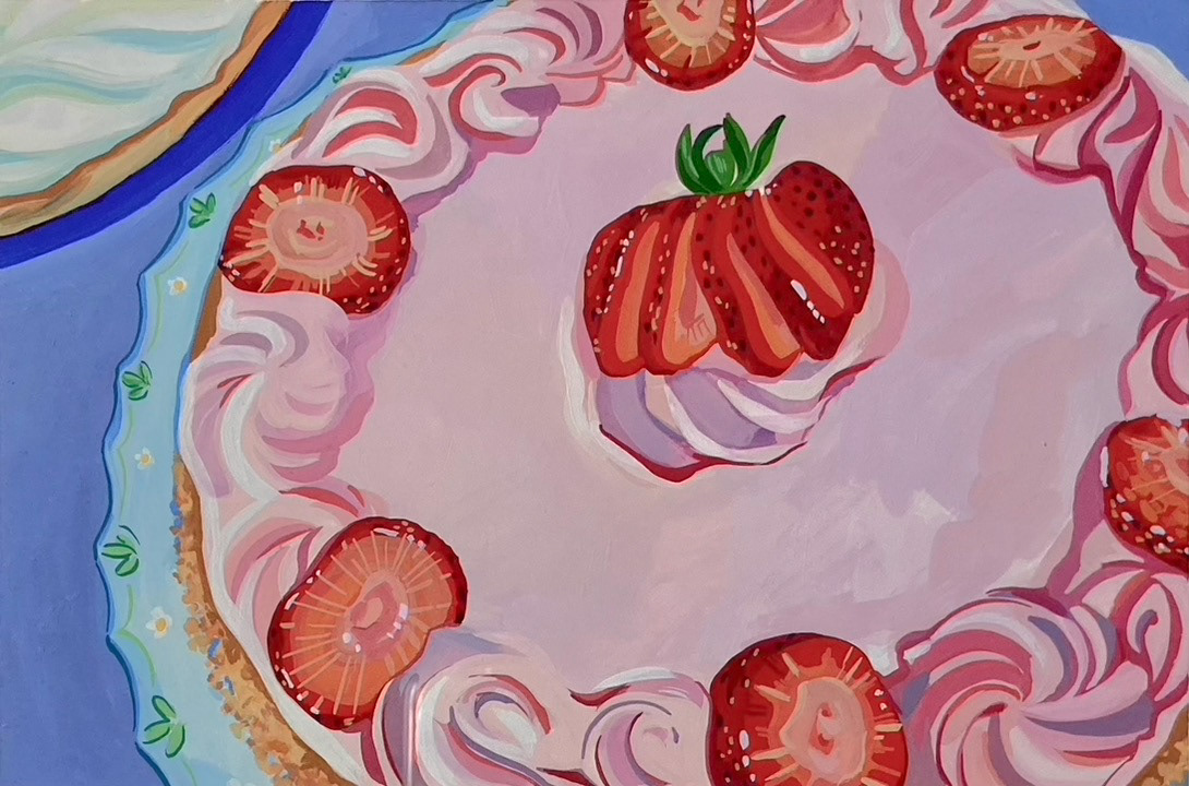 Strawberry Cake. Gouache.