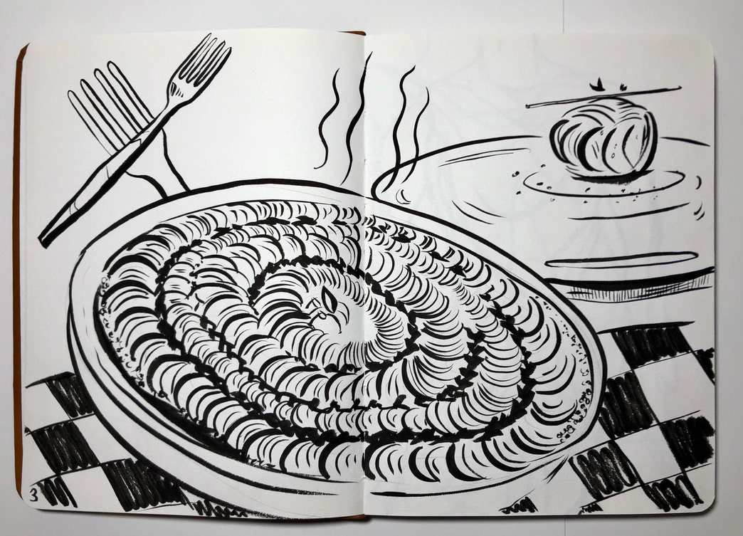 Ratatouille. Brush Pen and Ink.