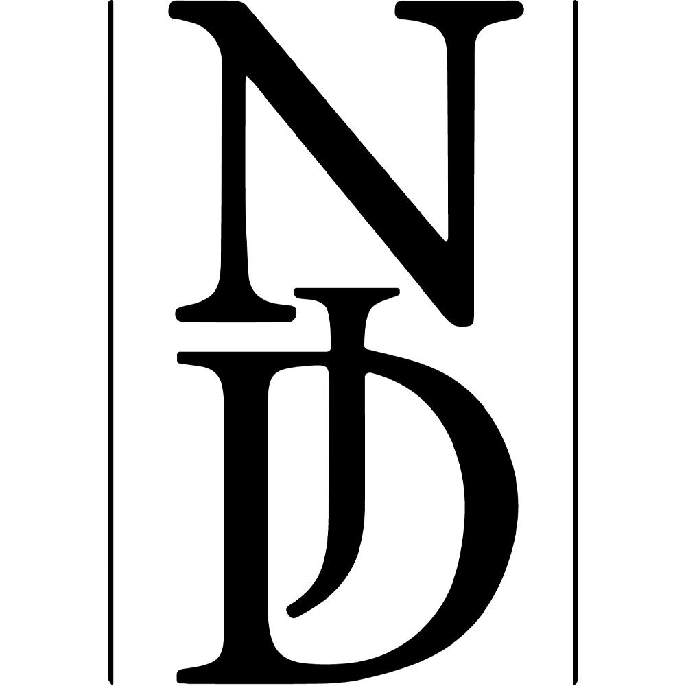 NicholasJDuffyPhotography logo N centre top, JD overlapping on bottom with two vertical lines either side.