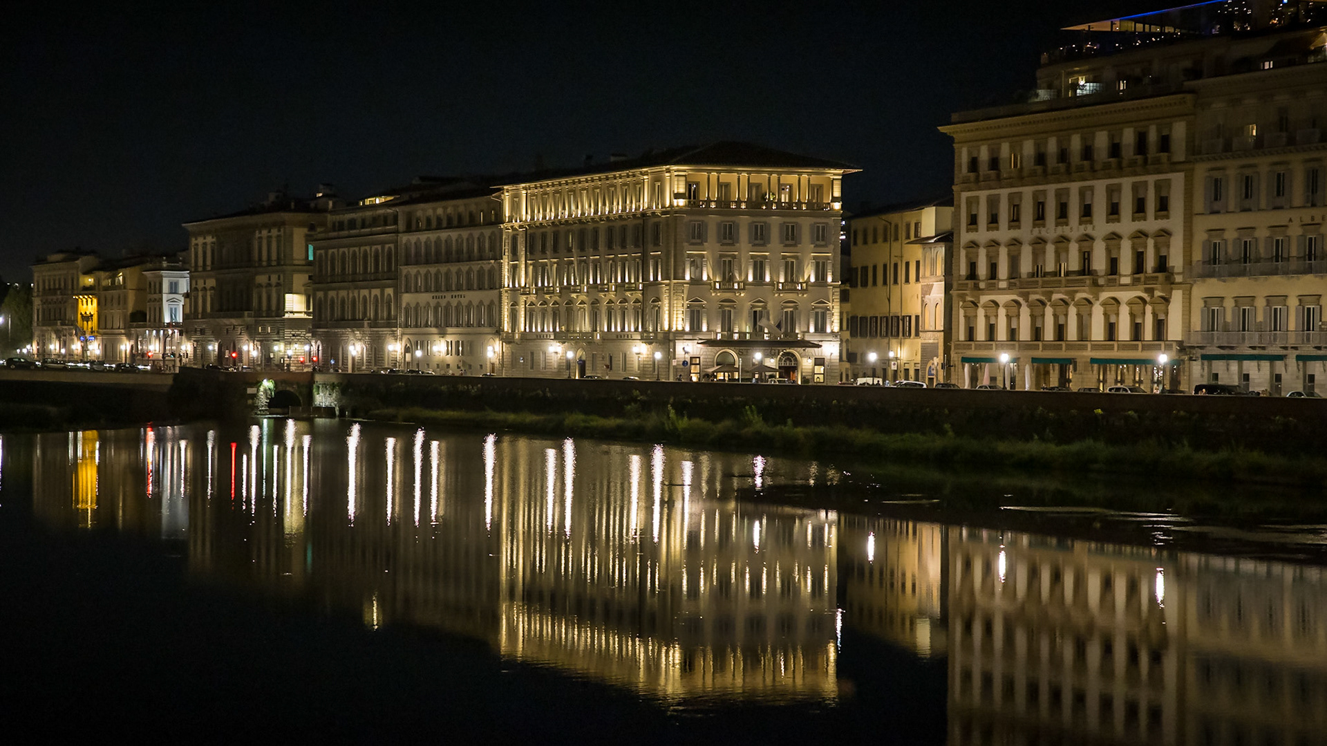 Arno River waterfront at night, Florence