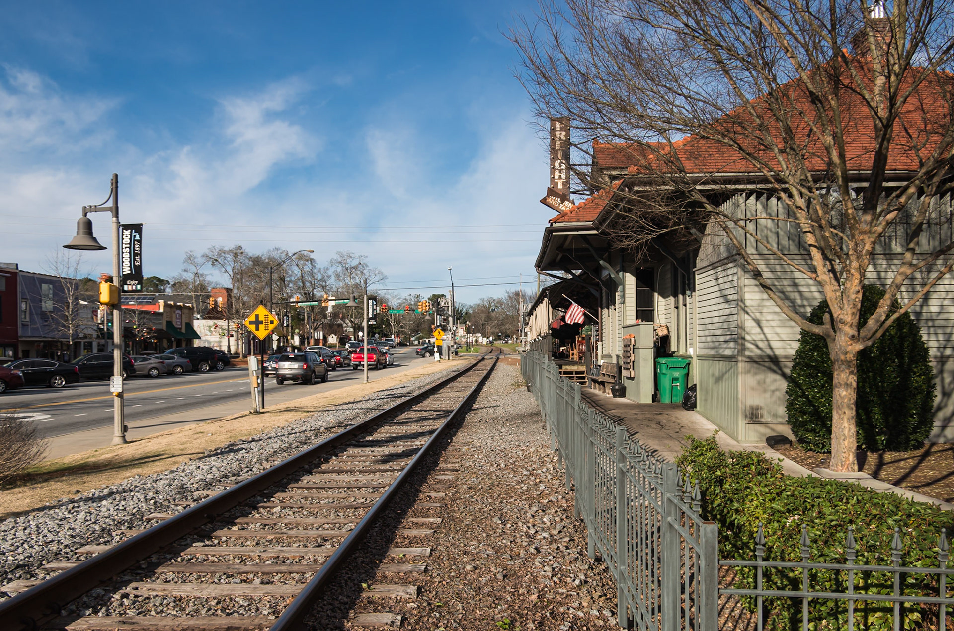 The railroad and historic Woodstock depot in January 2016