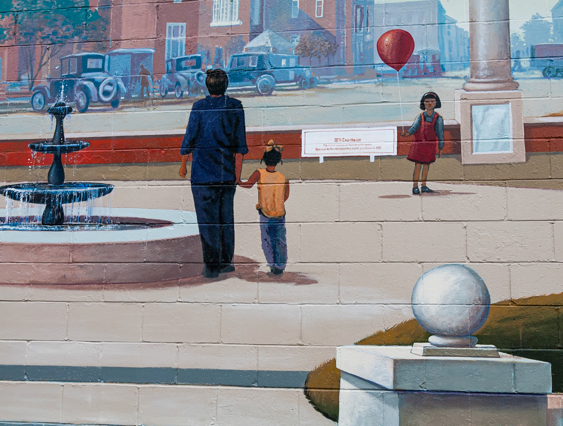 Detail of a mural depicting scenes from the history of Canton and Cherokee County, Georgia, photographed in May 2014