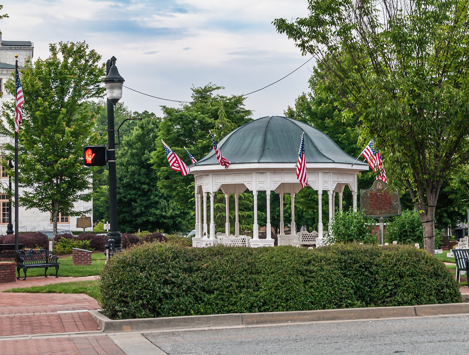 A gazebo and public space in downtown Canton, Georgia, photographed in May 2014