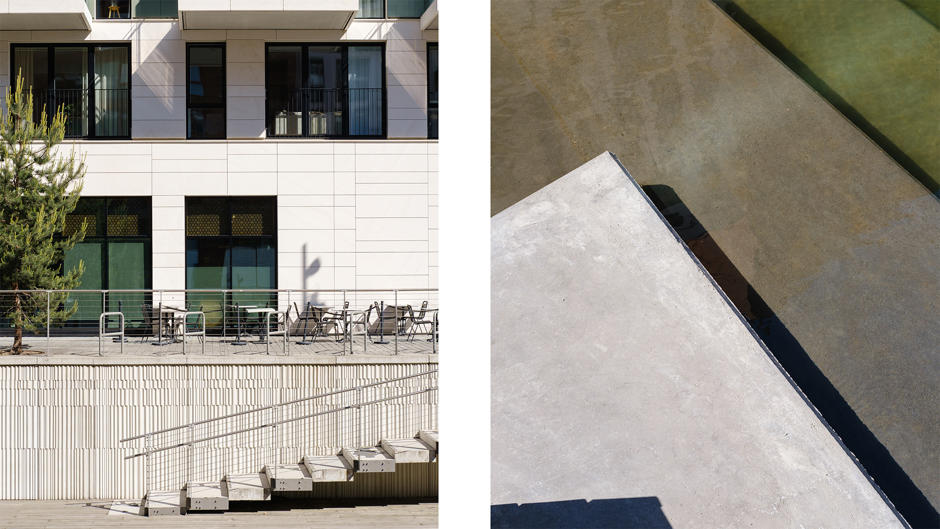 Minimalistisk arkitektur i Barcode Oslo. Bildet viser moderne norske bygg med grafiske linjer, urbane byrom og kontraster i materialbruk.