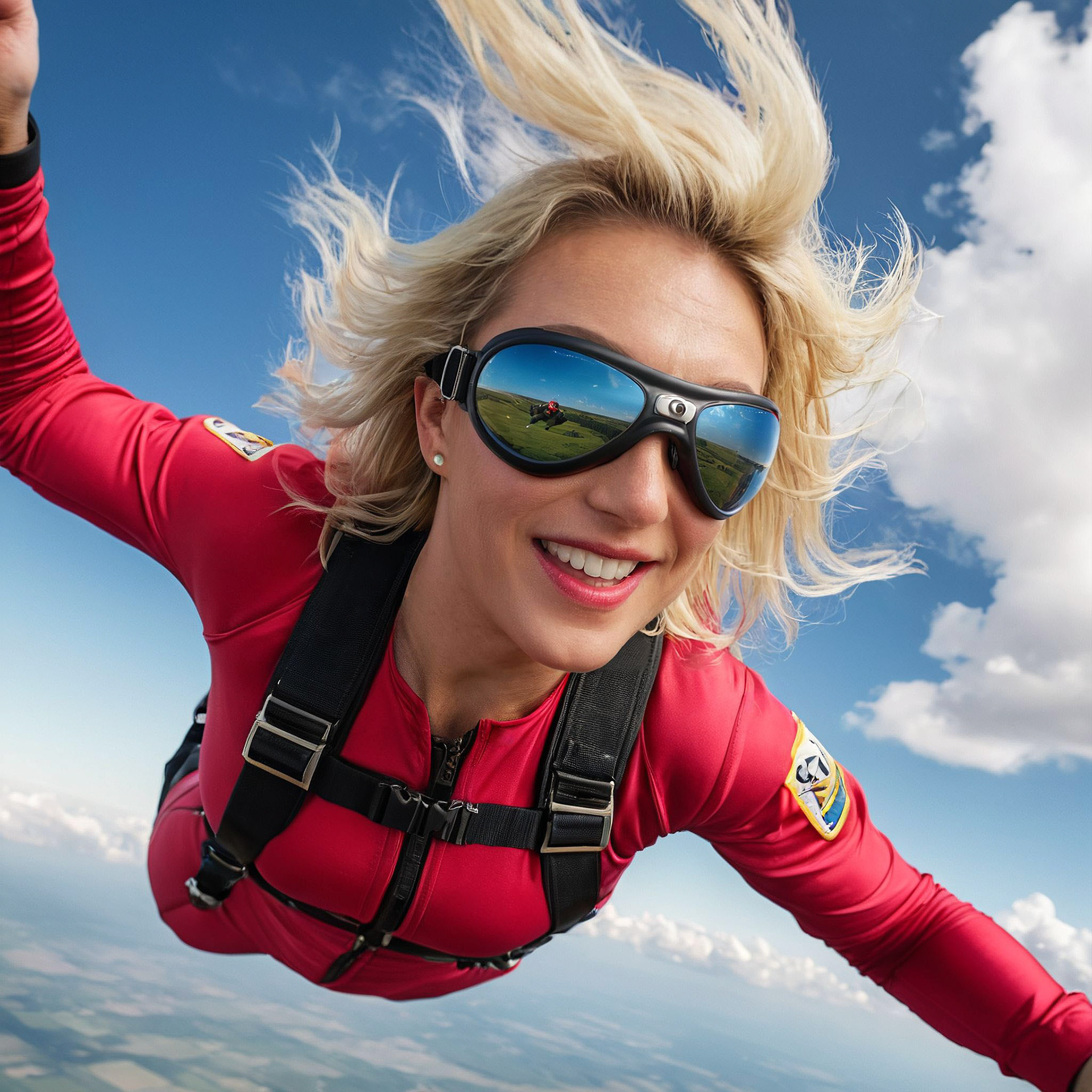 Iva a skydiving. Tato fotografie vznikla jako součást letní kampaně její účetní firmy pro sociální sítě.