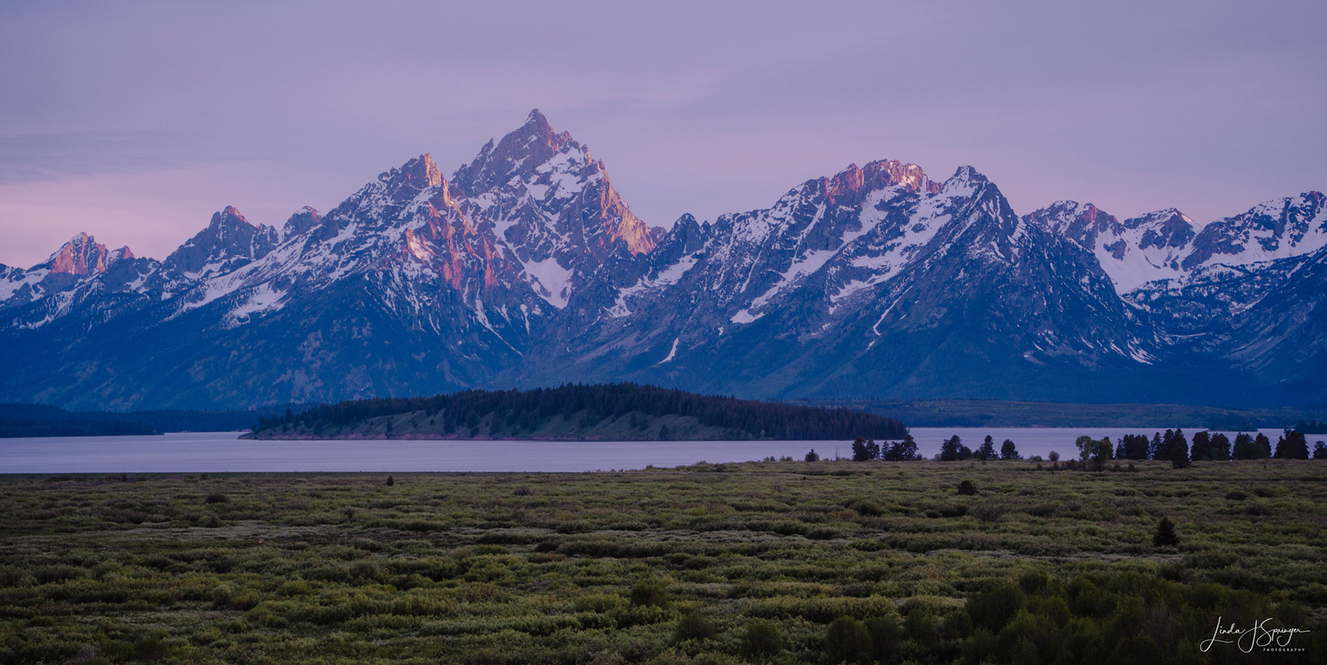 Sunset behind Jackson Lake Lodge