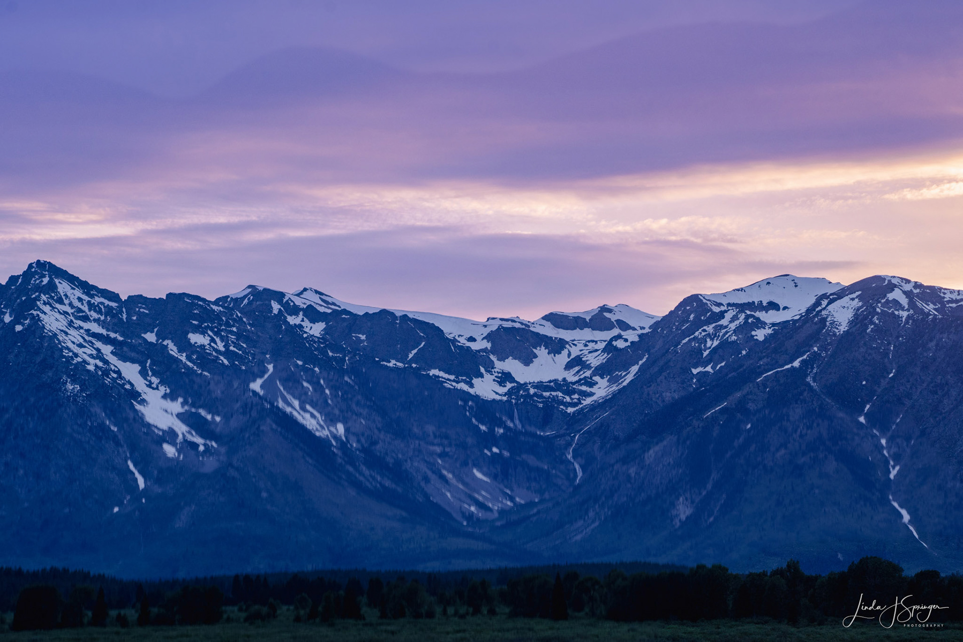 Sunset behind Jackson Lake Lodge