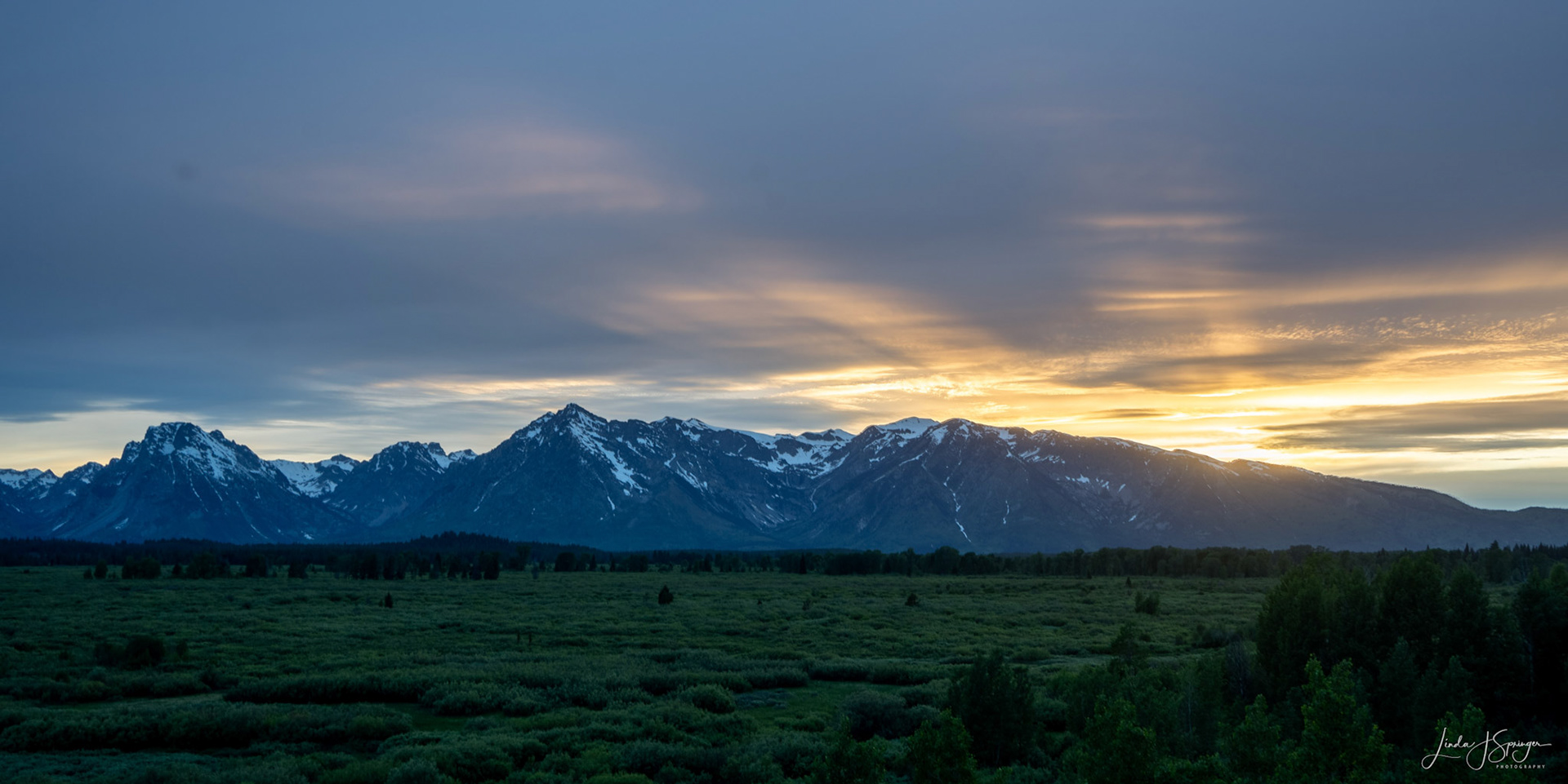 Sunset behind Jackson Lake Lodge