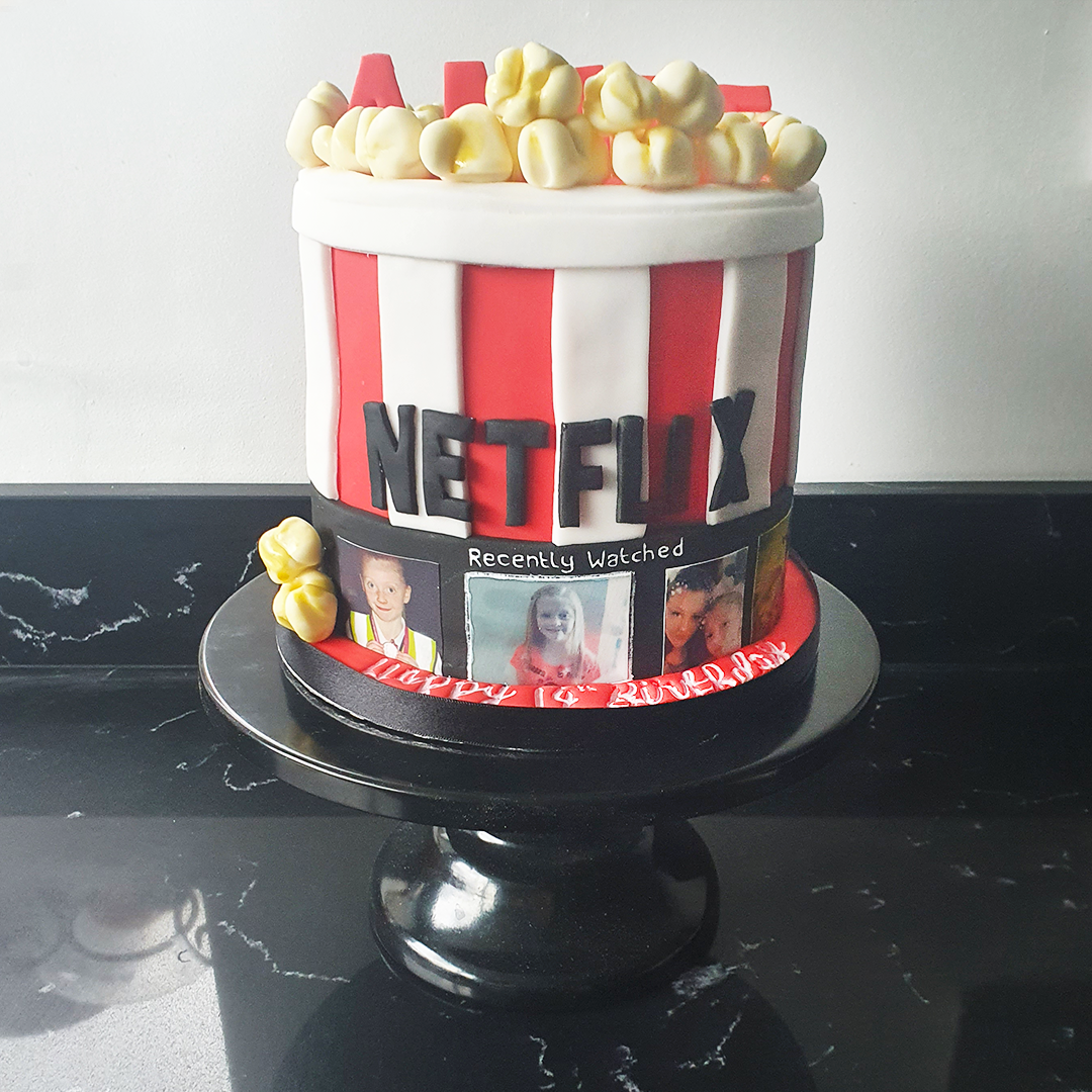 Netflix Edible Photo Vanilla Fondant Popcorn Box Birthday Cake