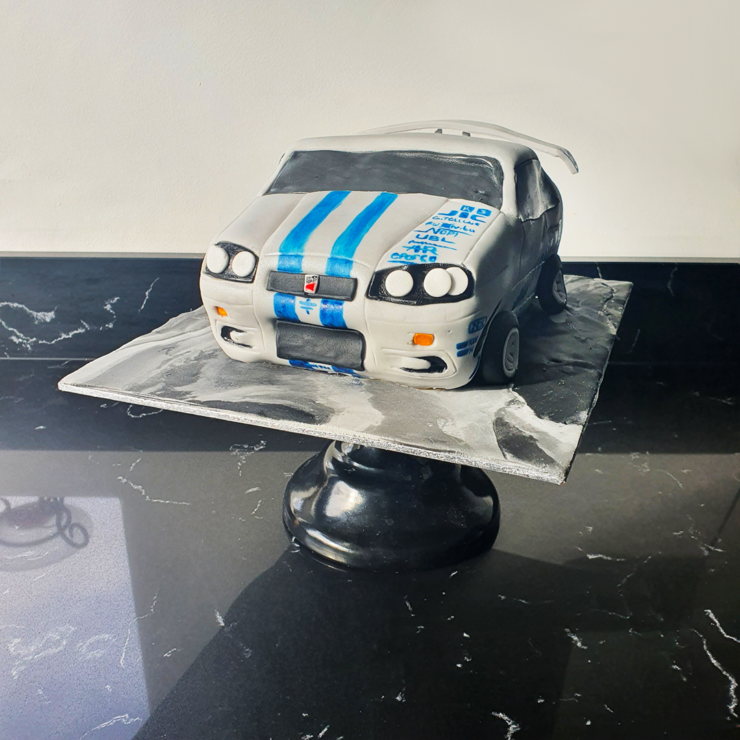 Fast & Furious R34 Nissan Skyline Shaped Vanilla Fondant Cake