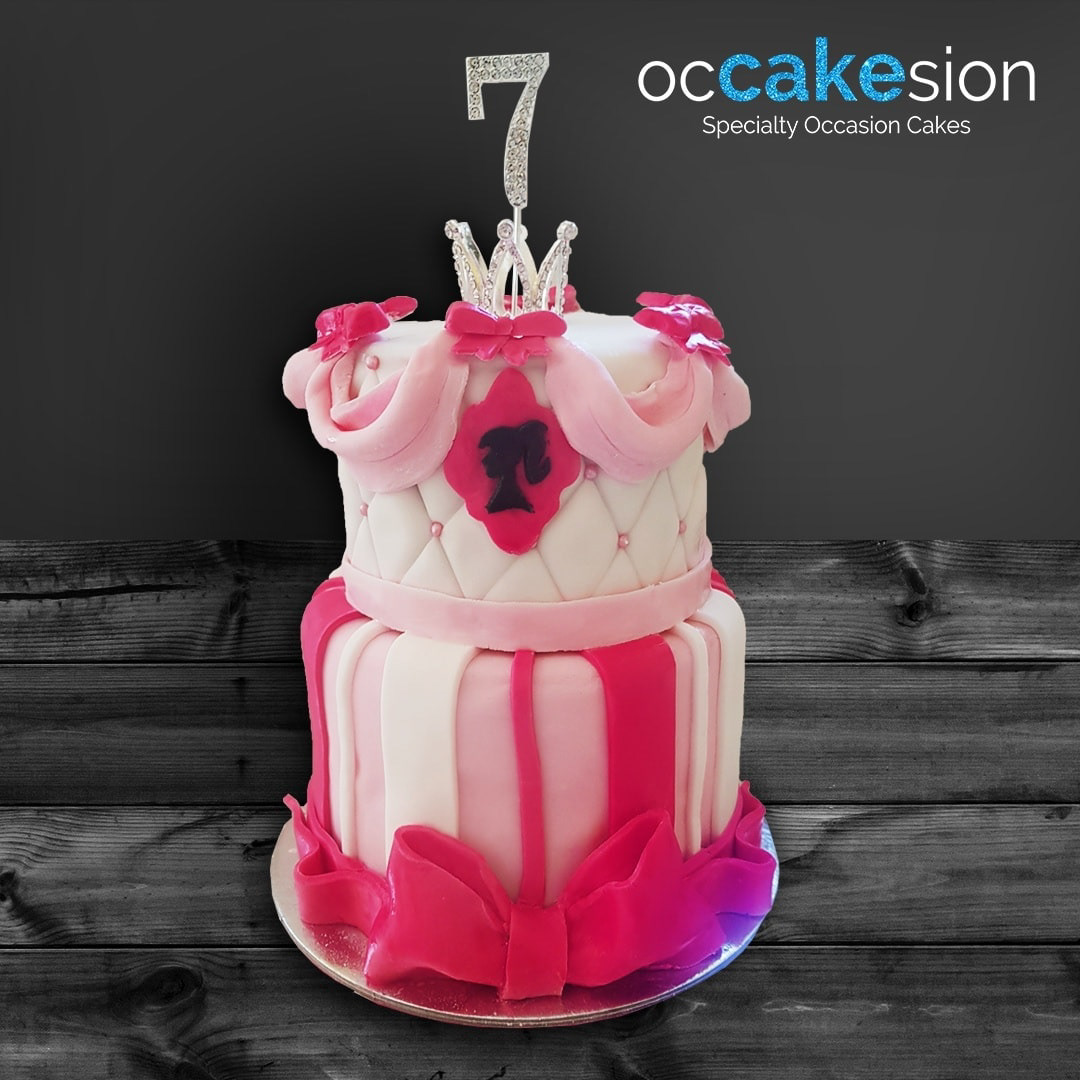 Pink Barbie Two Tier Vanilla Birthday Cake