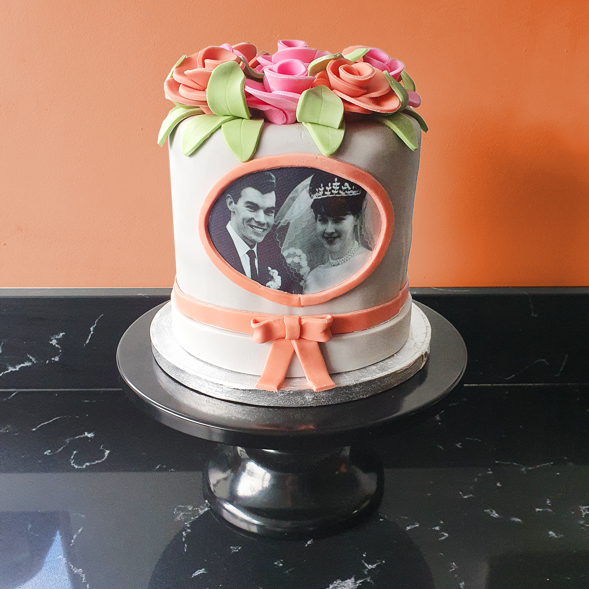 Flower Box Anniversary Edible Photo Vanilla Fondant Cake