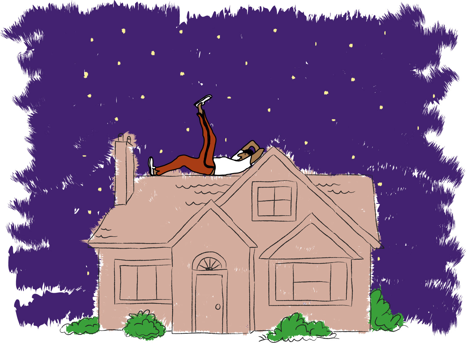 The alternative cover art for "2 A.M." I created the image in Illustrator, and the man on top of the house is based on a New Yorker magazine cover from 1984.