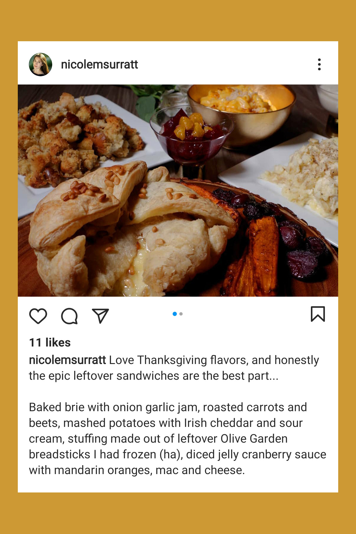 Nicole cooks an impressive vegetarian feast this year