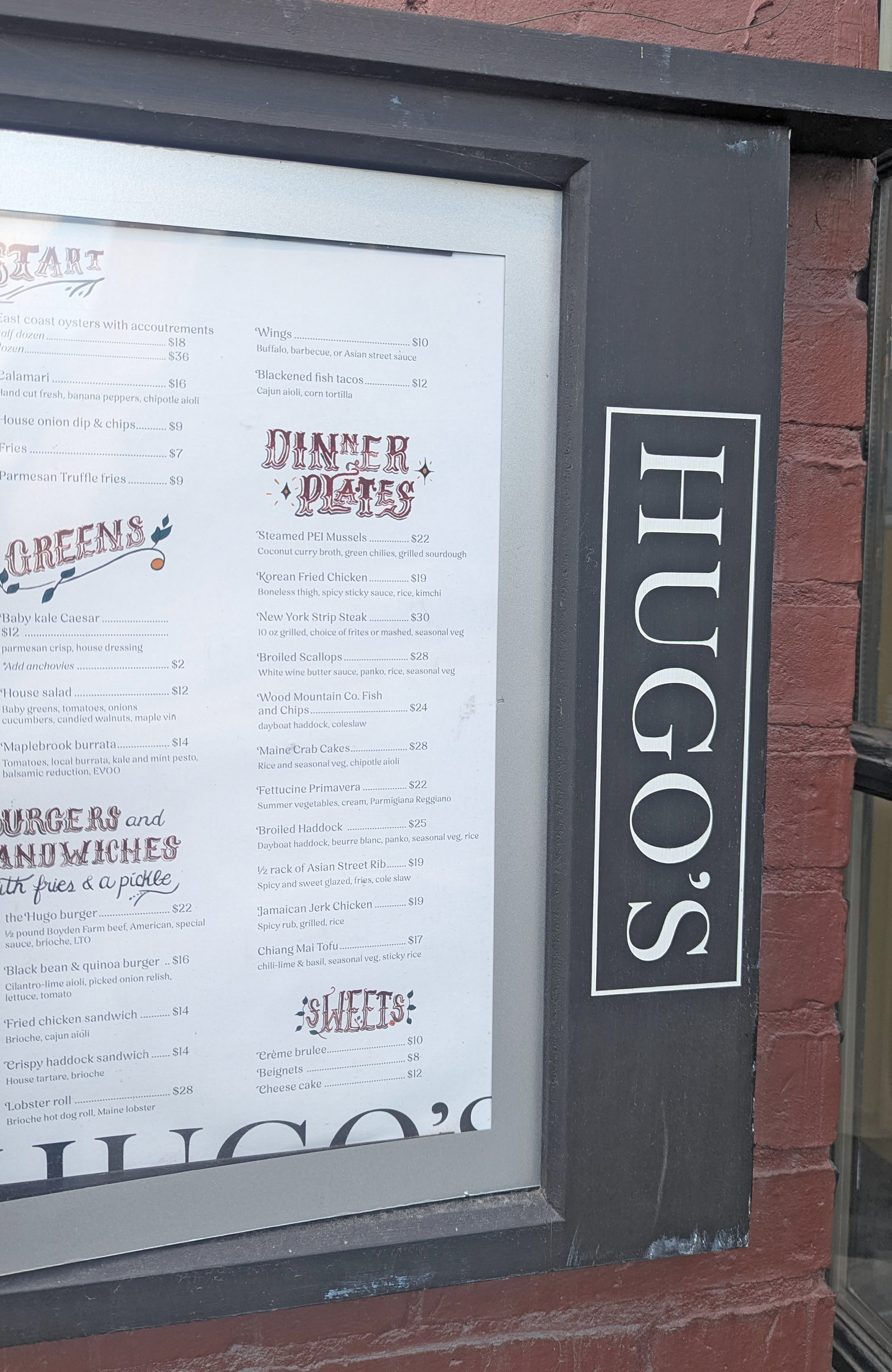 Hugo's Bar & Grill menu