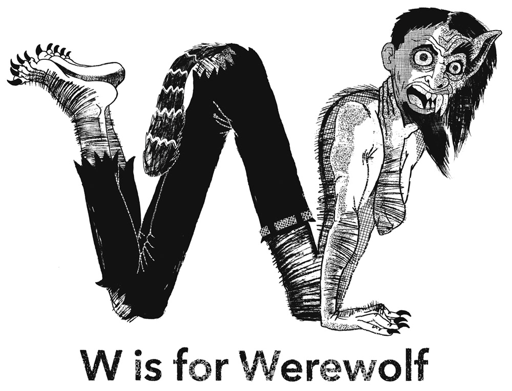 Illustration of a Wereolf in the shape of the letter W