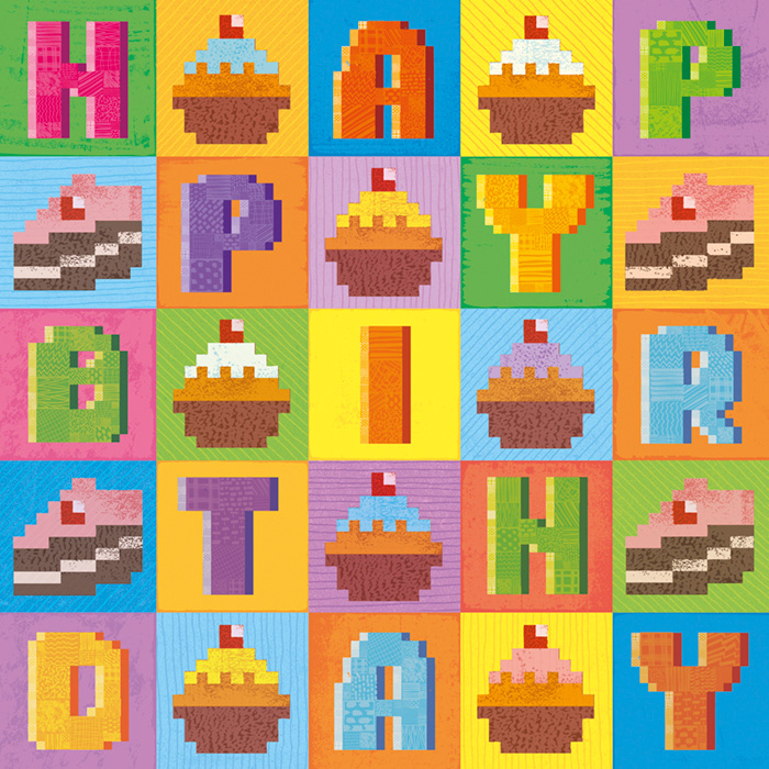 Pixel Love card: Birthday cupcakes