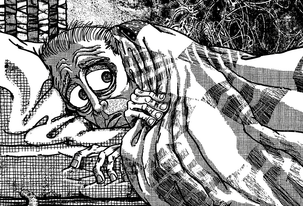 Detail of Halloween illustration: Sleep tight Mr Cringe