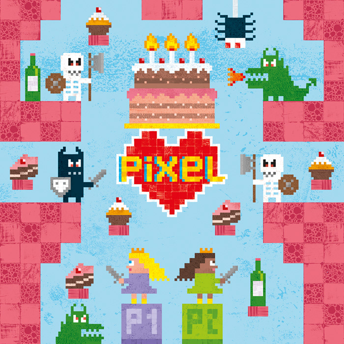 Pixel Love card: Birthday princess and the castle of doom