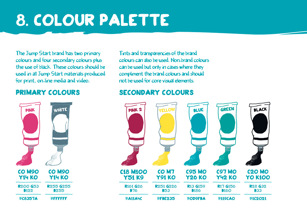 Jump Start brand style guide Brand Colours page