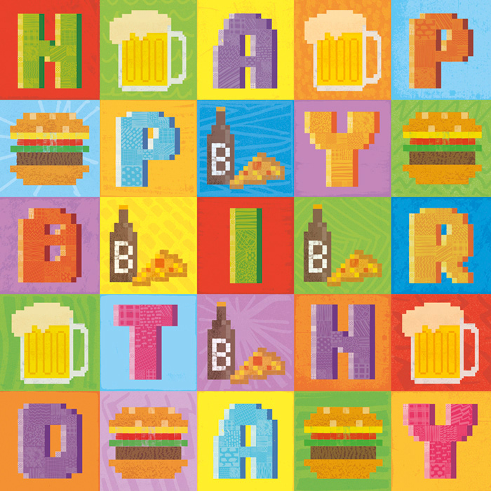 Pixel Love card: Birthday burgers