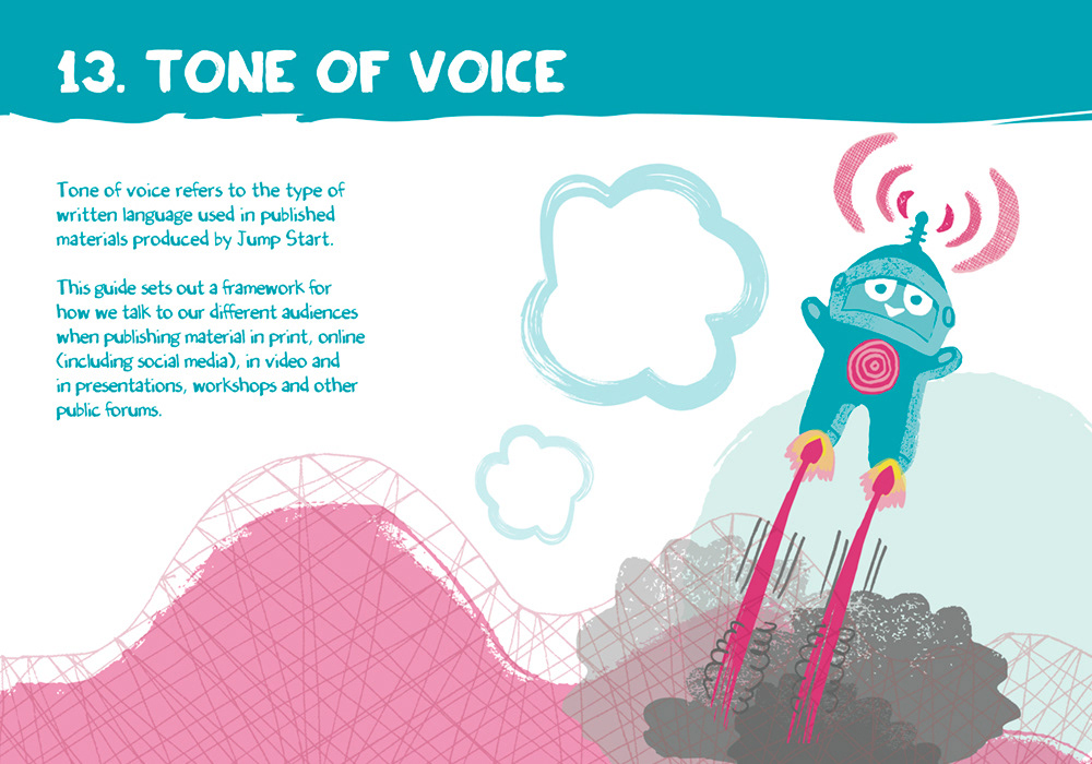 Jump Start brand style guide Tone of Voice page