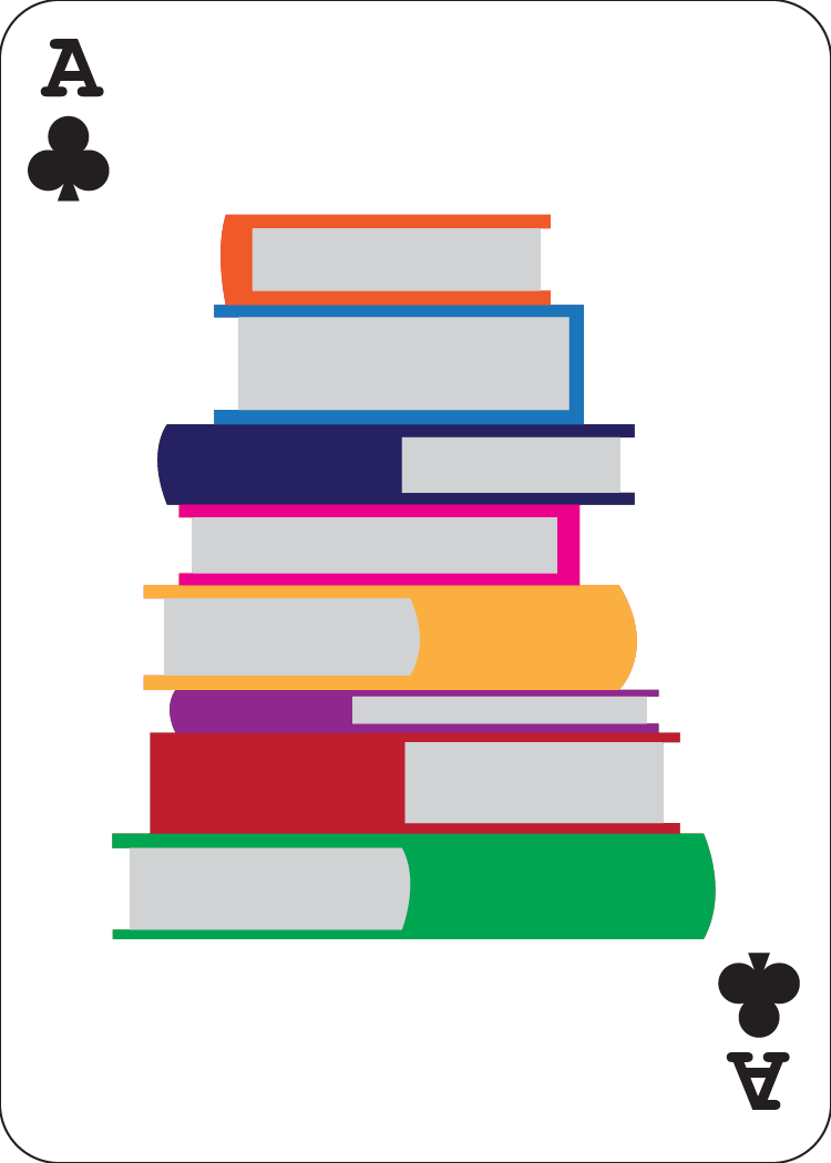 ace of clubs - a stack of books