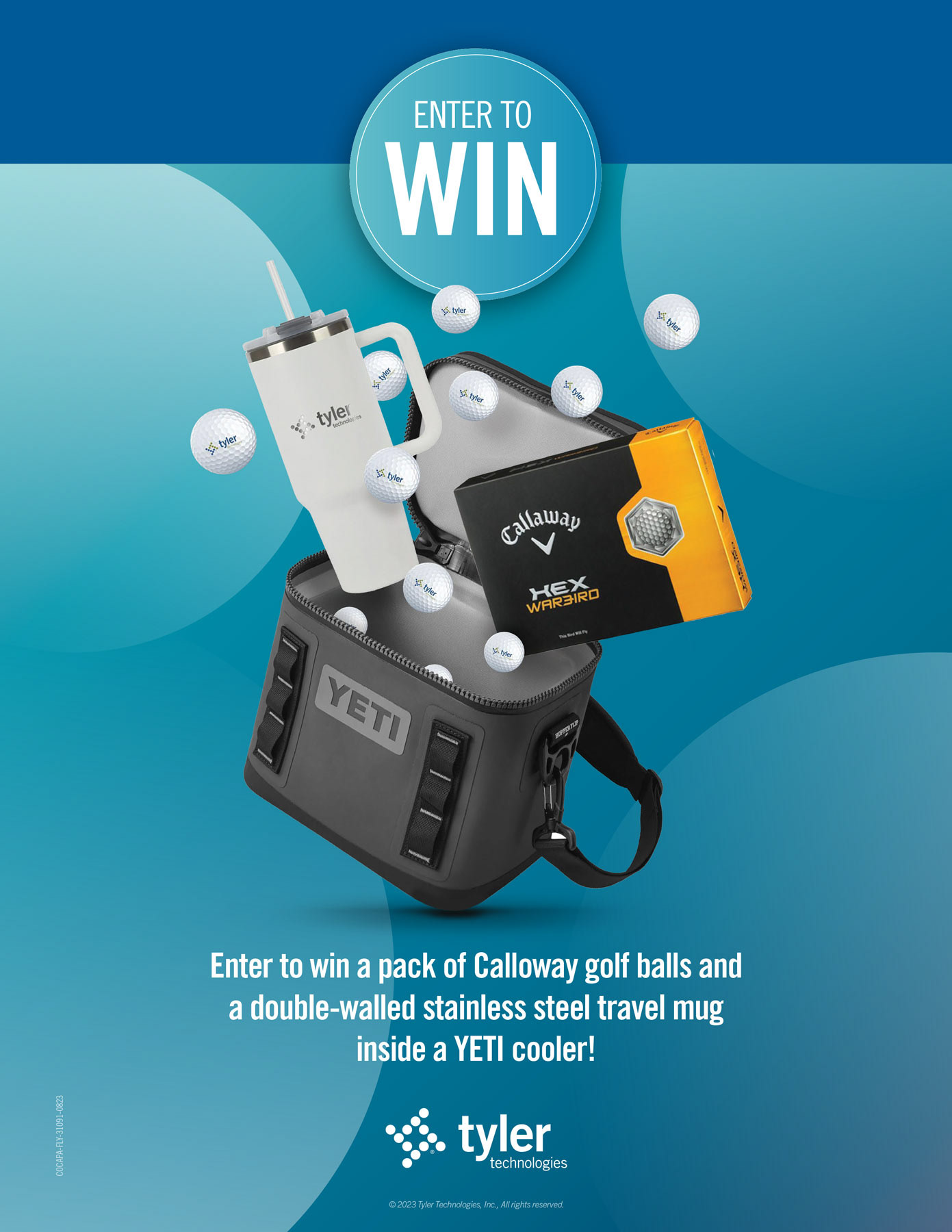 Giveaway flyer based on standard stock images of promotional items. I added the "bursting out" effect