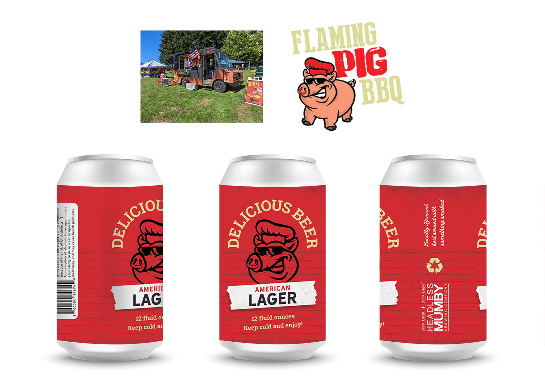 Special edition BBQ lager can labels for Flaming Pig BBQ