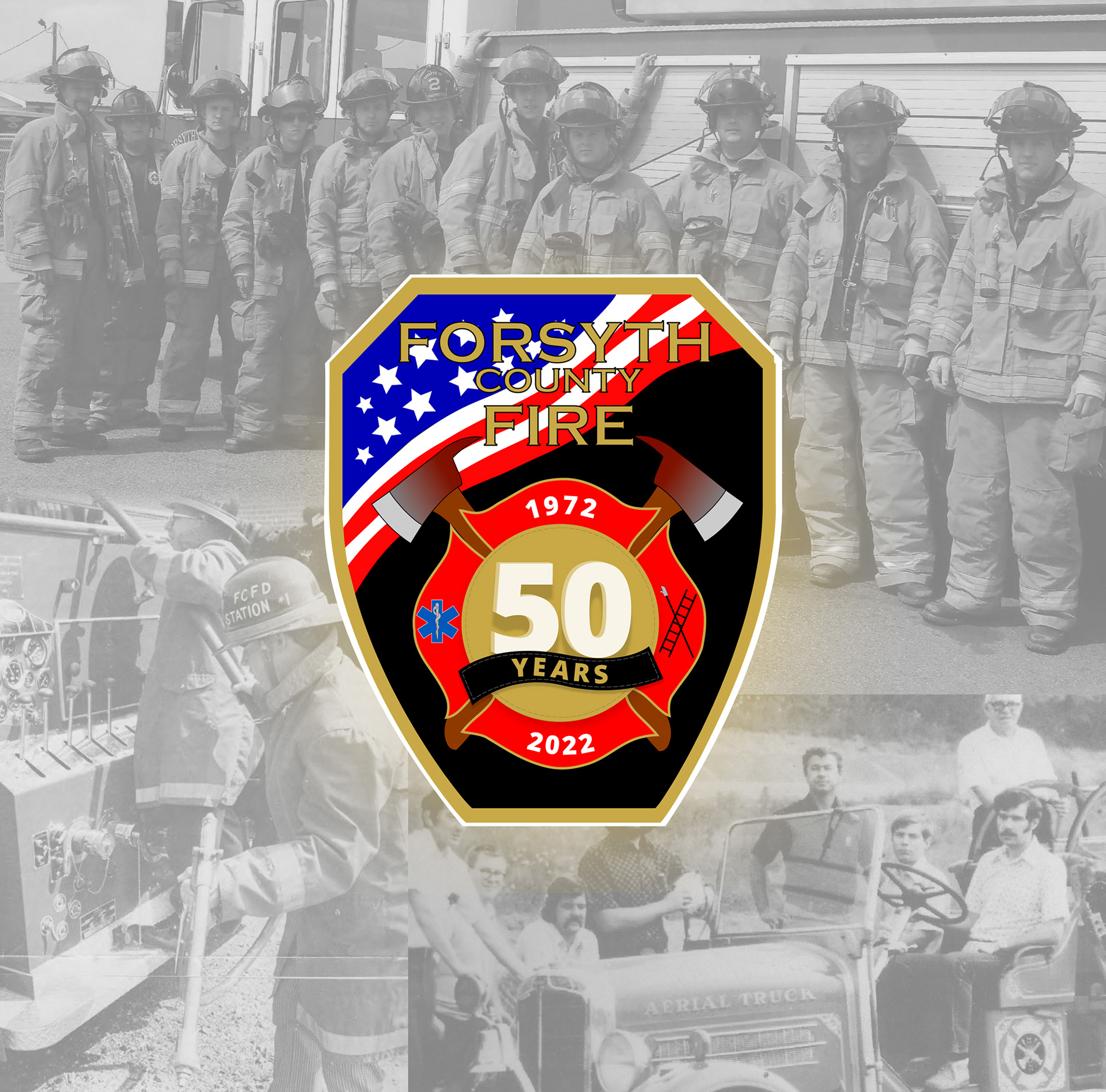 Forsyth County Fire Department's 50th Anniversary Badge. Updates to the center of the badge.